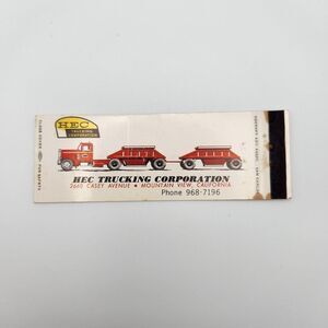 Vintage Matchbook HEC Trucking Corp. Mountian View California 80s Ephemera